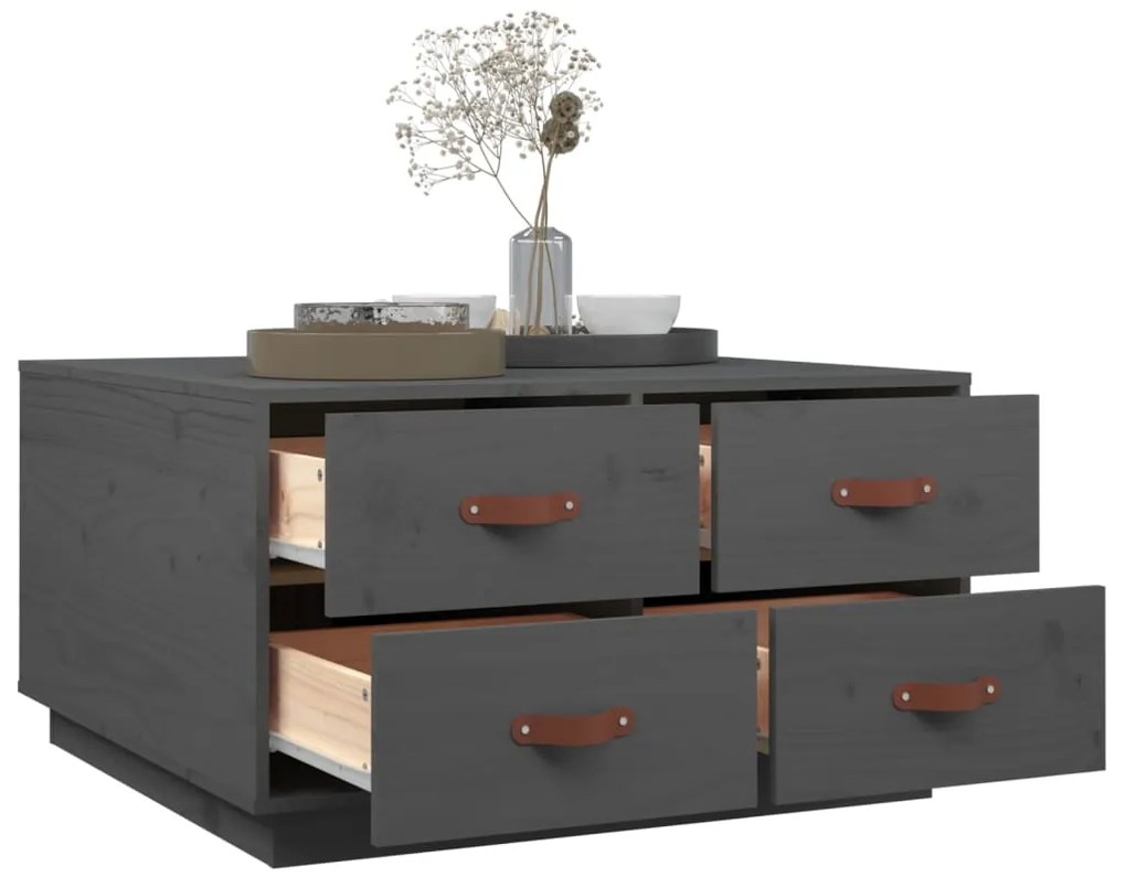 Mesa de centro 80x80x45 cm madeira de pinho maciça cinza