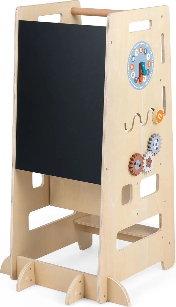 Torre de Aprendizagem Montessori, 52 x 50 x 89 cm, Multifuncional 4 em 1, Natural