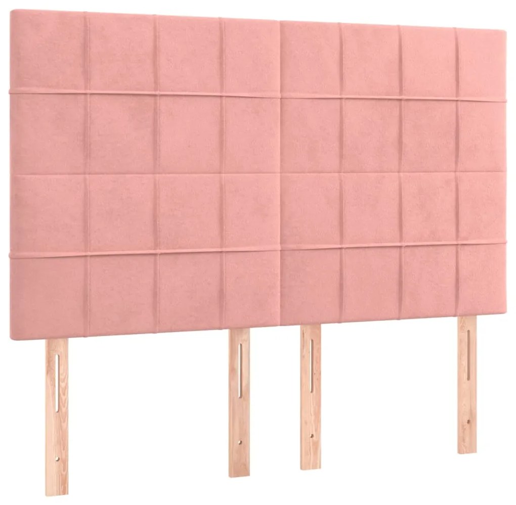 Cabeceira de cama c/ luzes LED veludo 144x5x118/128 cm rosa