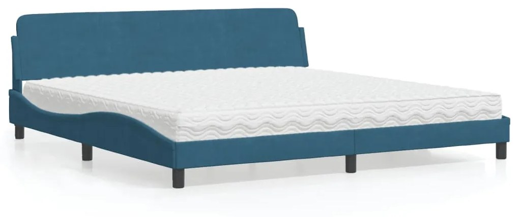 Cama com colchão 200x200 cm veludo azul