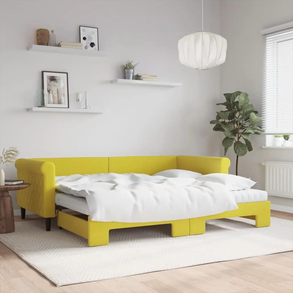 3197800 vidaXL Sofá-cama com gavetão e colchões 90x200 cm veludo amarelo