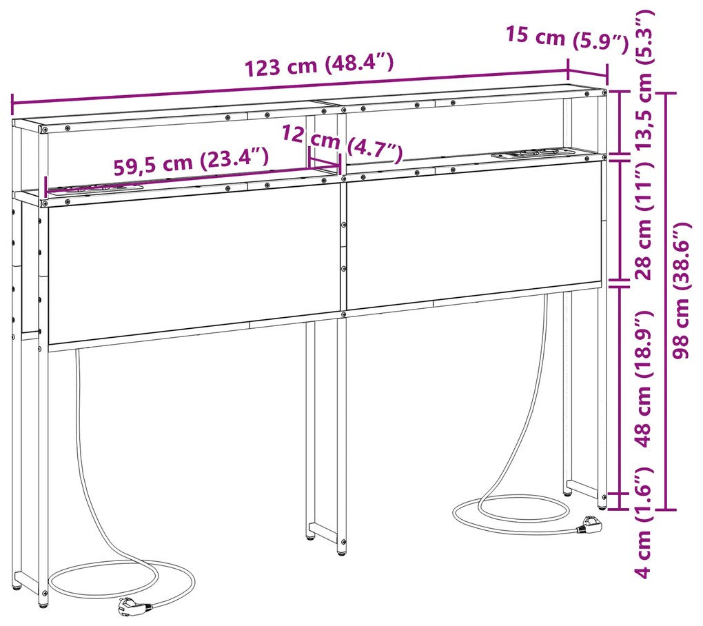 Cabeceira de armazenamento Carvalho castanho 120 cm