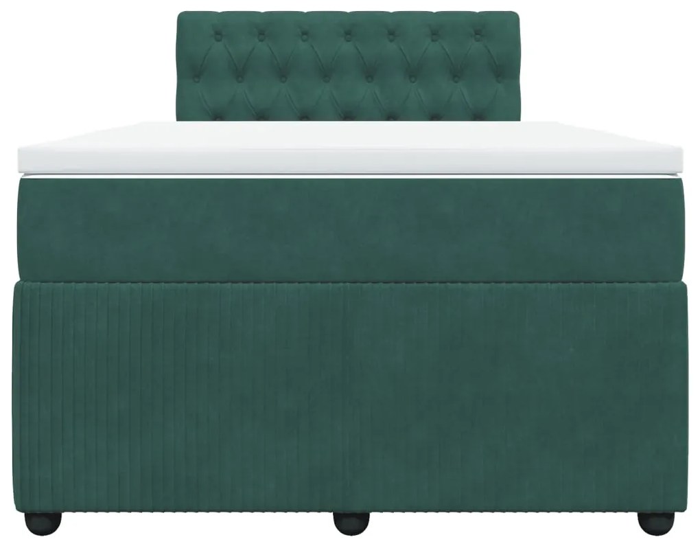 Cama boxspring com colchão 120x200 cm veludo verde-escuro