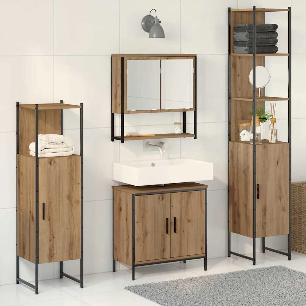 vidaXL Conjunto de Móveis para Banheiro com porta 4 pcs Castanho
