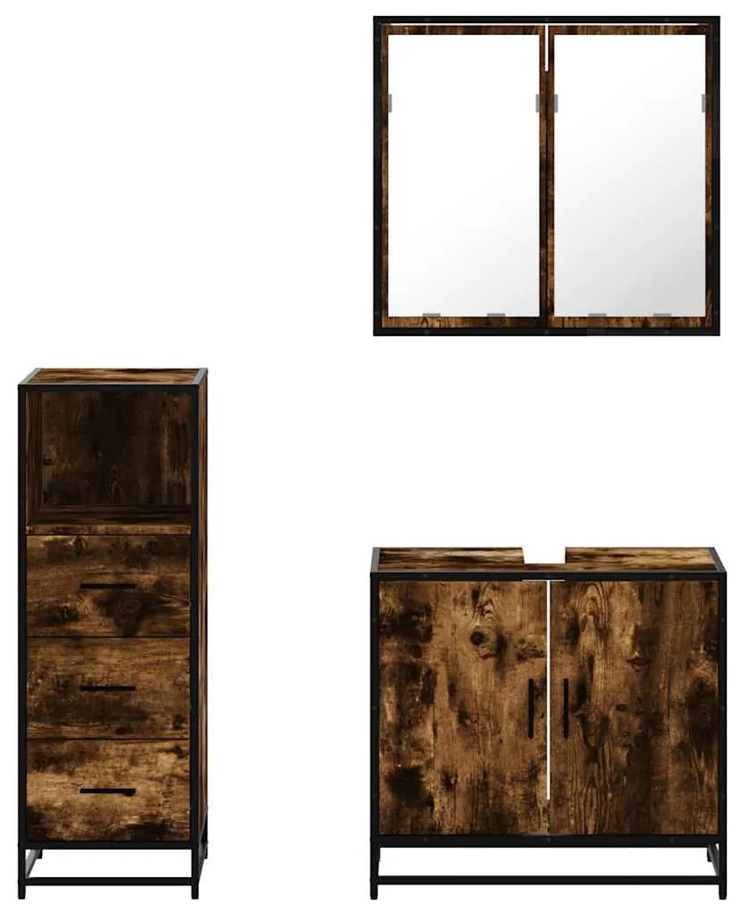 3 pcs conjunto de móveis WC madeira processada carvalho fumado