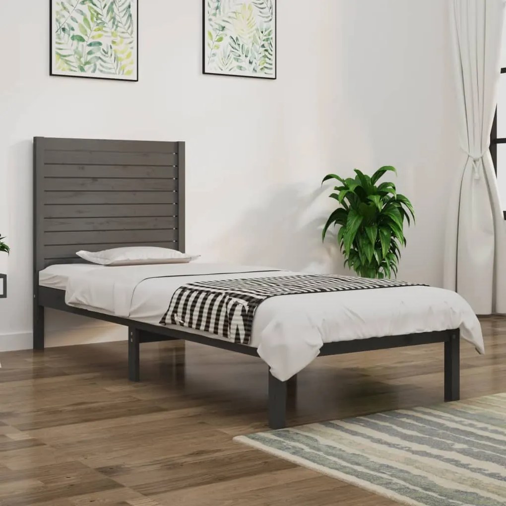 vidaXL Estrutura de cama solteiro 90x190 cm madeira maciça cinza