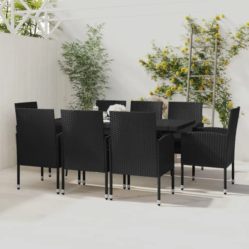 vidaXL 9 pcs conjunto de jantar para jardim vime PE preto