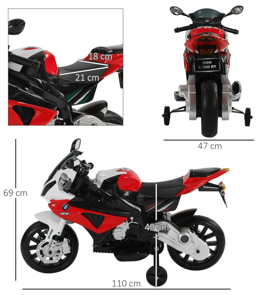 HomCom® Moto Eléctrica Infantil para Crianças 3-8 Anos Batería 12V 2 Motores com Luzes e Sons 110x47x69cm PP