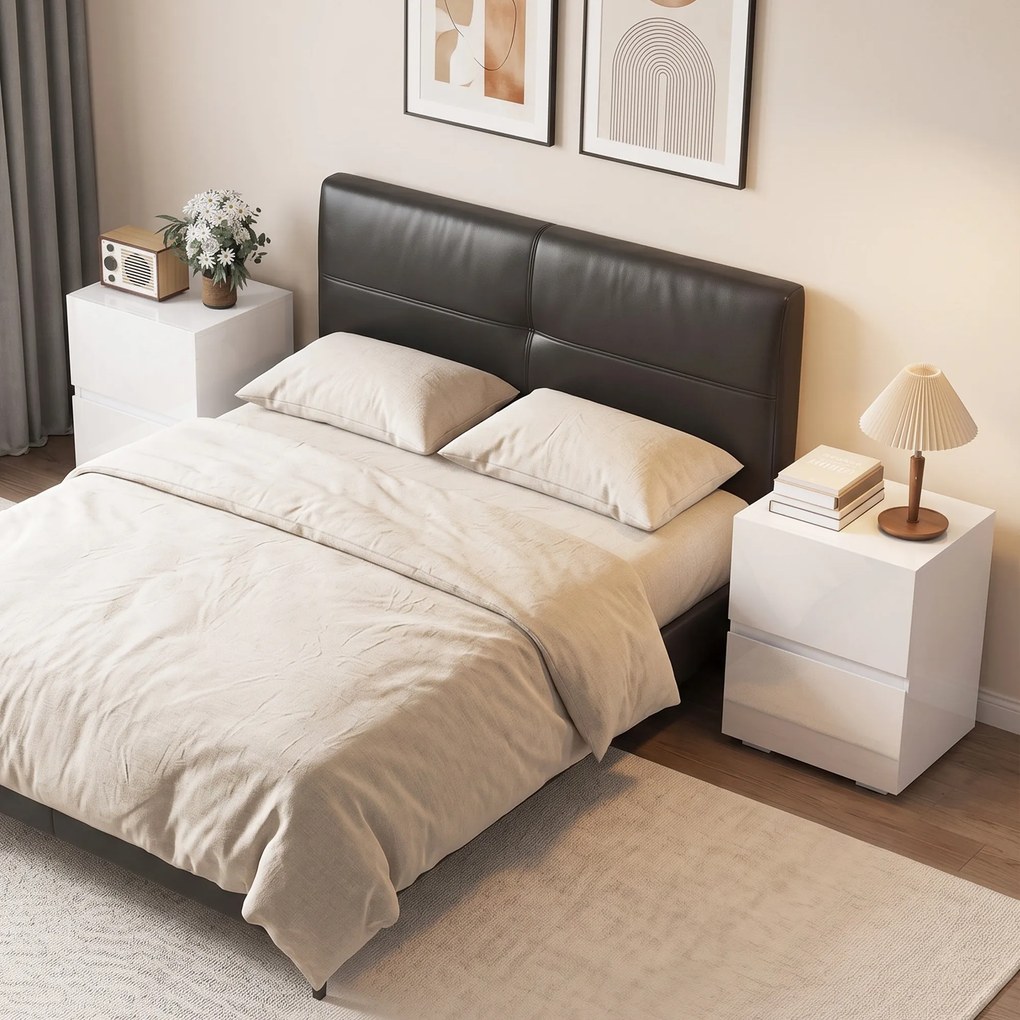 Conjunto de 2 Mesas de Cabeceira para Quarto com 2 Gavetas, Capacidade 30 kg, 40x40x58 cm, Branco