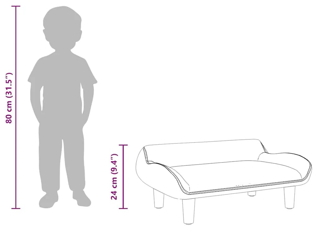 Sofá infantil 70x40x24 cm veludo cor creme