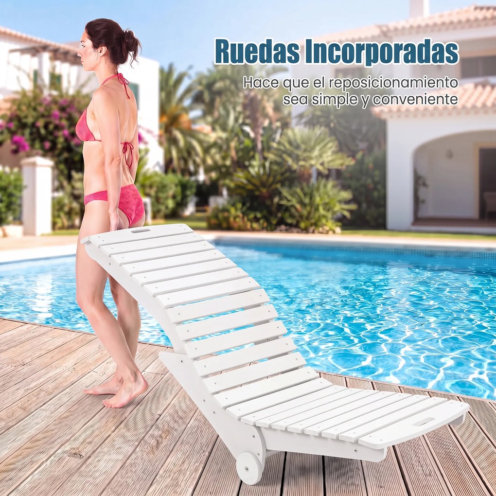 Espreguiçadeira de Piscina em Forma de S, 163 x 55 x 64 cm, Rodas Integradas, Branco