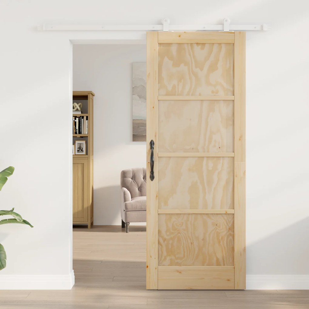 Porta Deslizante vidaXL com Conjunto de Ferragens 78x202 cm Madeira Ma