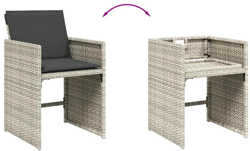 13 pcs conj. jantar jardim c/ almofadões vime PE cinzento-claro
