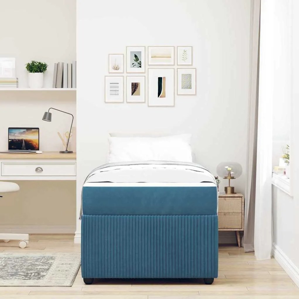 Estrutura de cama com colchão Outros Azul 90 x 190 cm Veludo