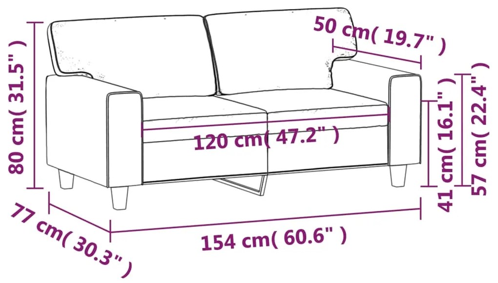 Sofá de 2 lugares 120 cm couro artificial cor cappuccino