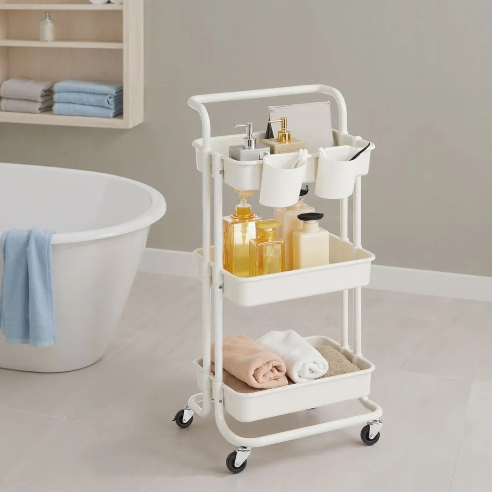 Carrinho de serviço com 3 níveis de 41,6 x 33,5 x 86,3 cm branco