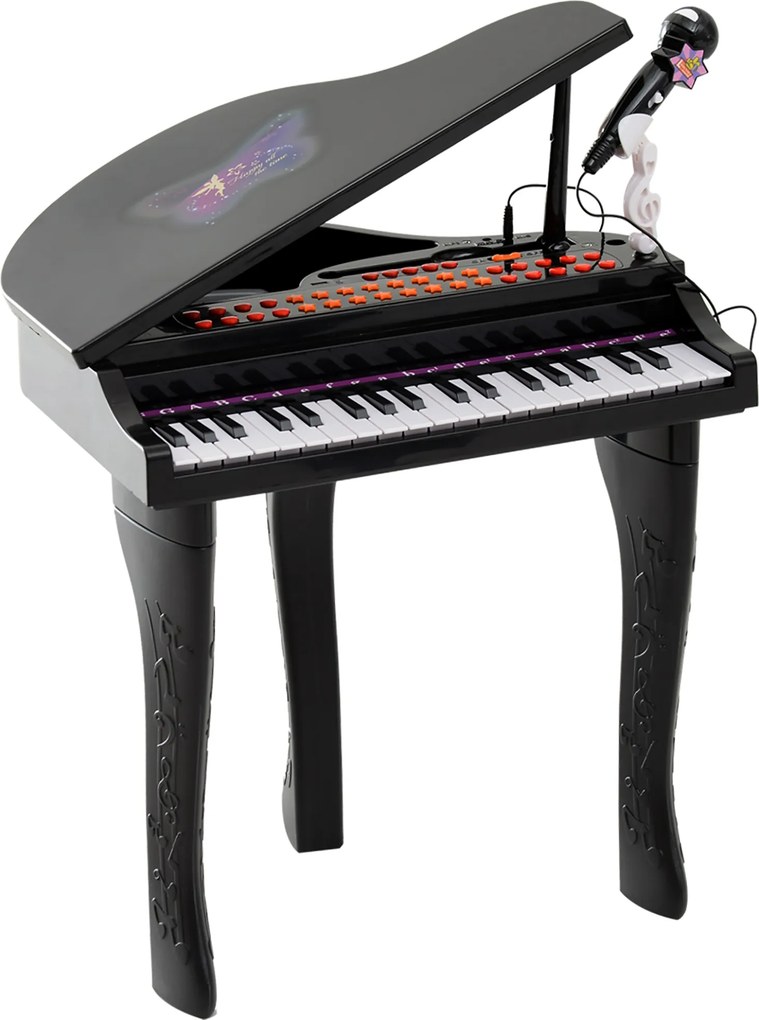 HOMCOM Piano de Cauda Eletrônico 37 Teclas Multifuncional com Microfone Alto-Falante Banqueta Luz Led para 3 a 6 Anos Preto | Aosom Portugal