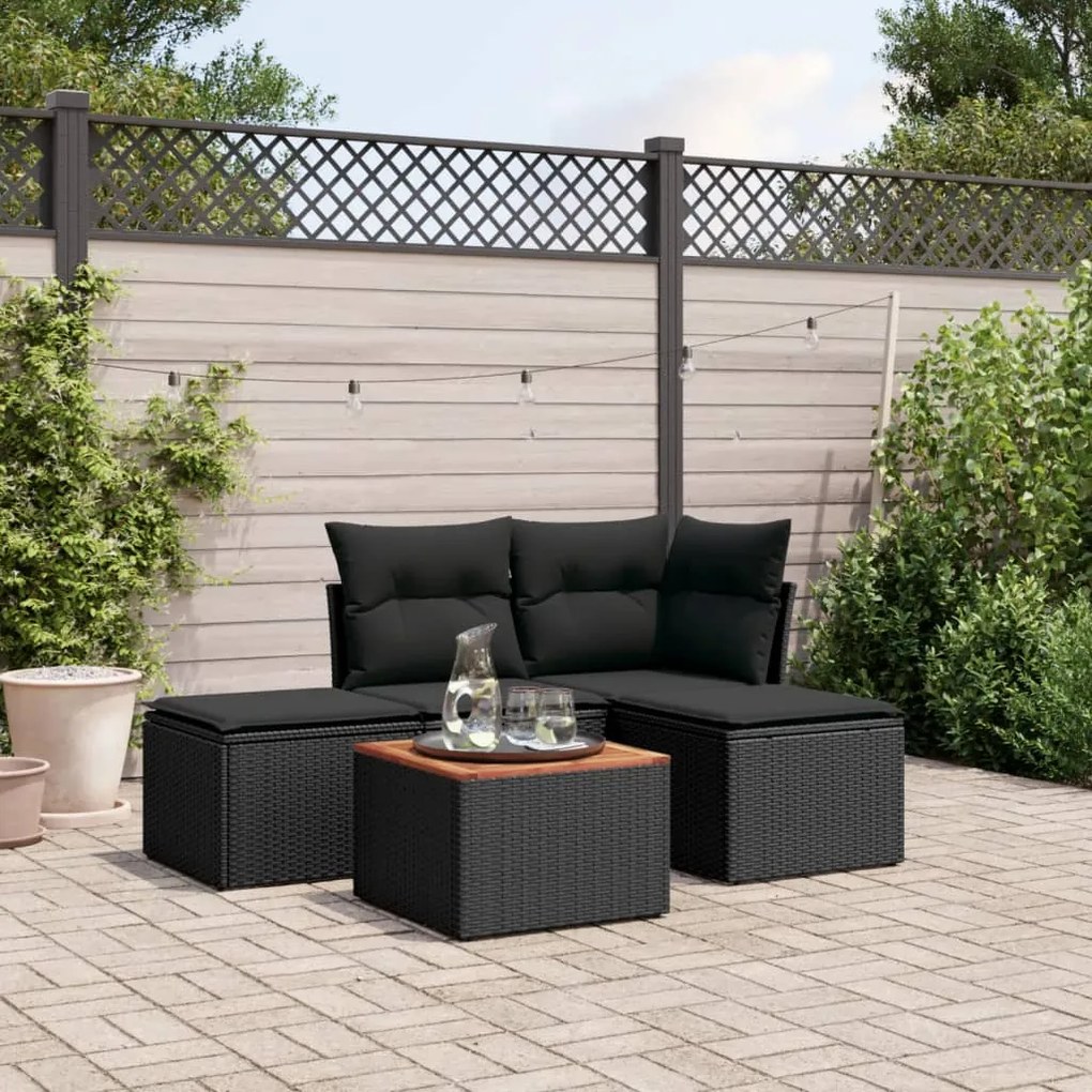 vidaXL 5 pcs conjunto sofás de jardim com almofadões vime PE preto