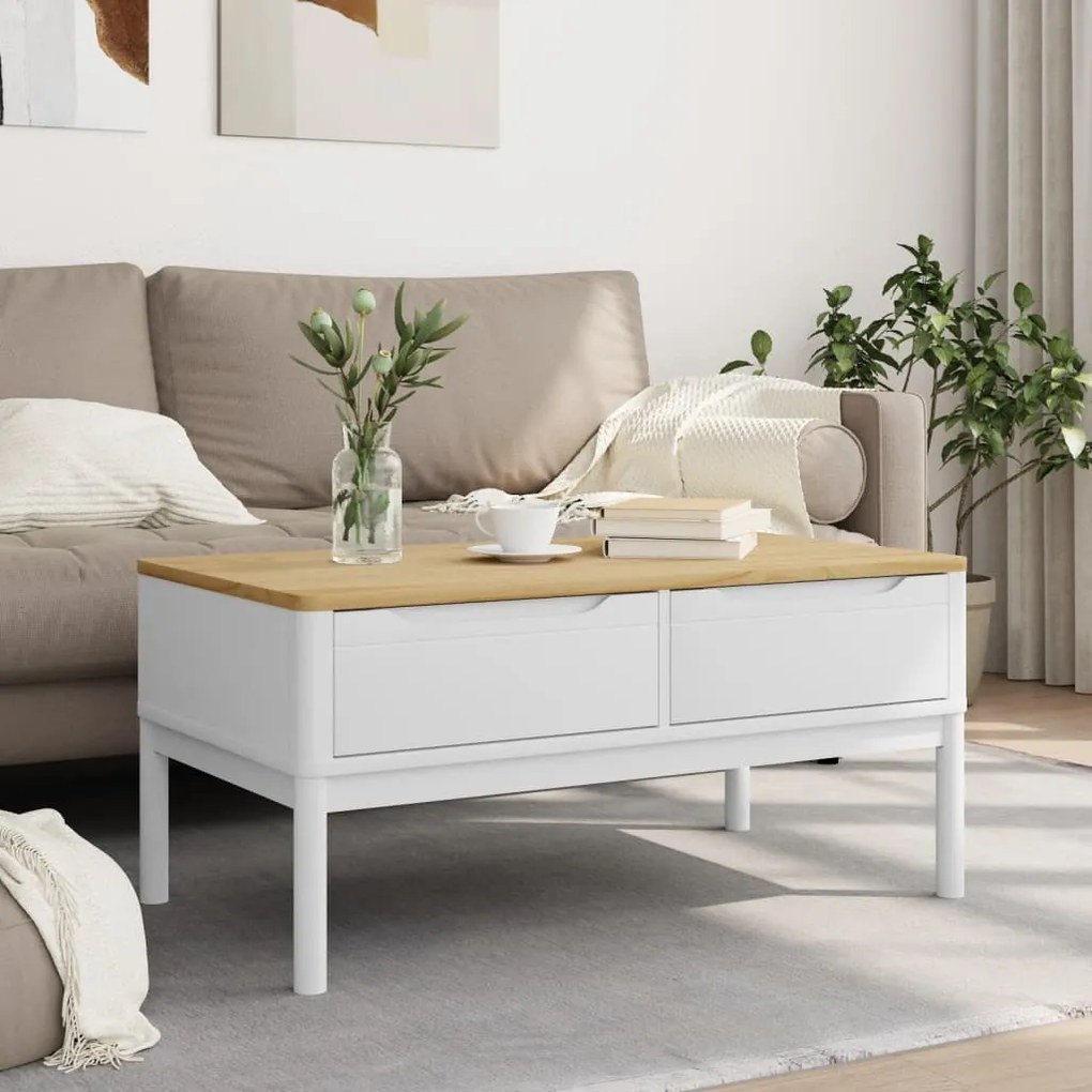 Mesa de centro FLORO 99x55,5x45 cm madeira pinho maciça branco