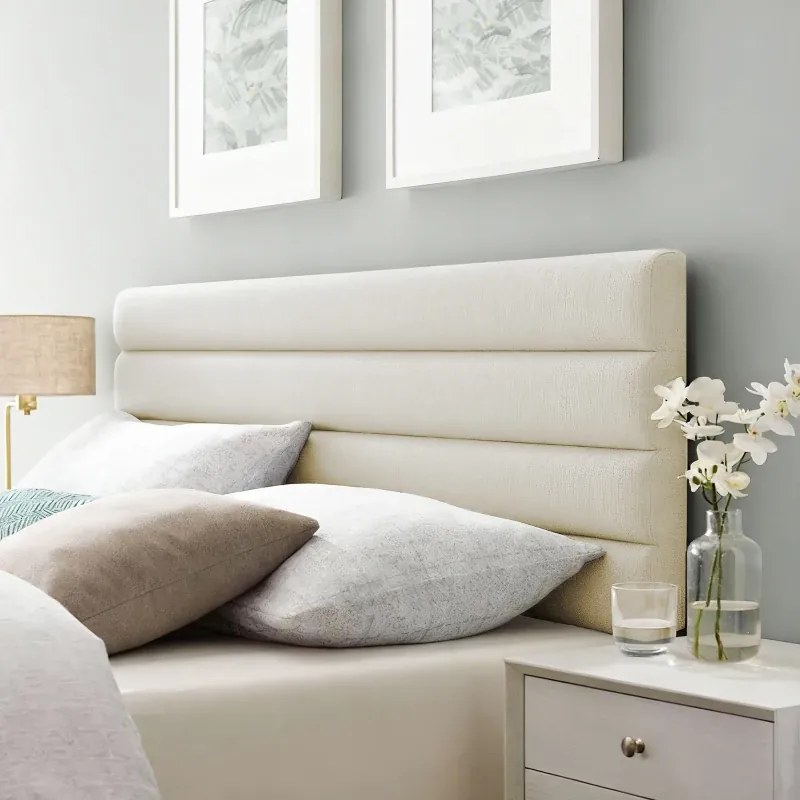 Cabeceira de Cama 140 cm Altura Ajustável em 3 Níveis 106/116/126 cm Estofada em Linho Bege