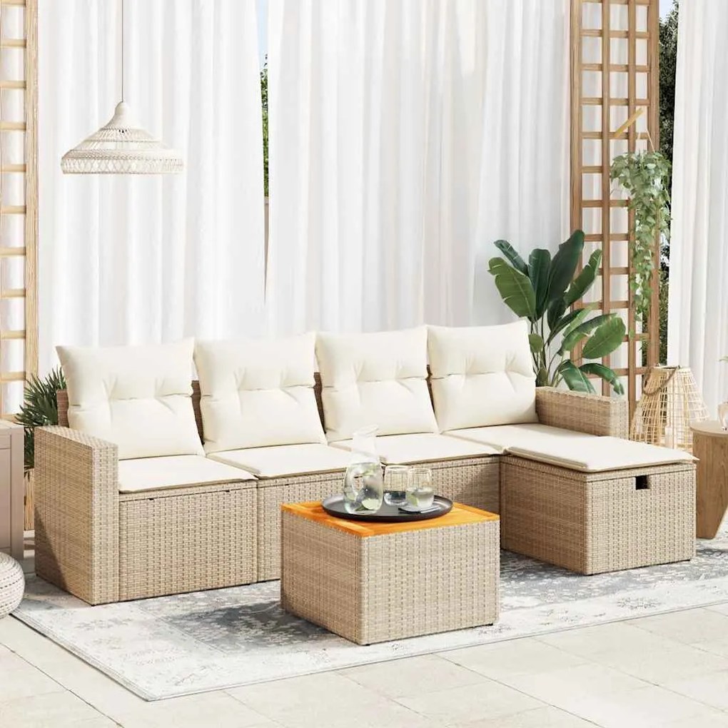 vidaXL 6 pcs conjunto de sofás p/ jardim com almofadões vime PE bege