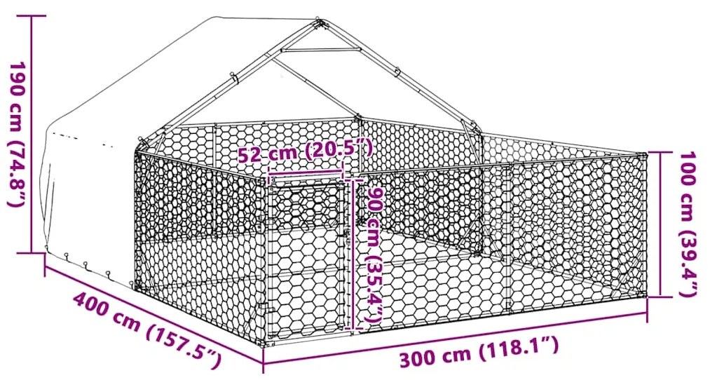 Canil exterior para cães com corredor 4x3x1,9 m aço galvanizado