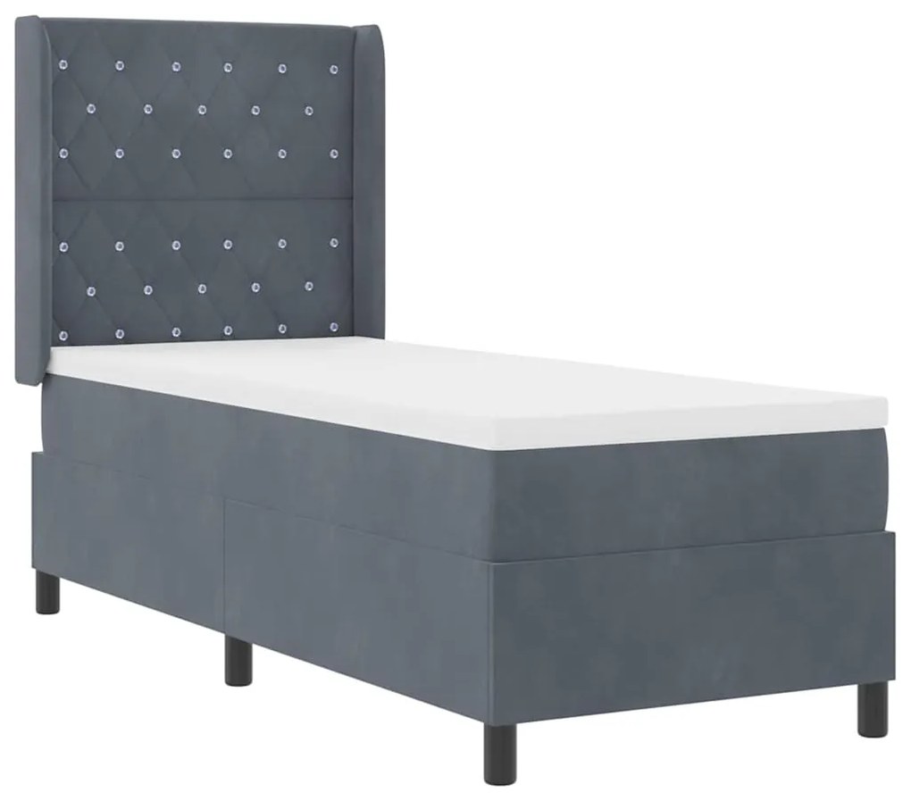 Cama Box com Colchão &amp; LED Cinza Escuro 80x200 cm Veludo