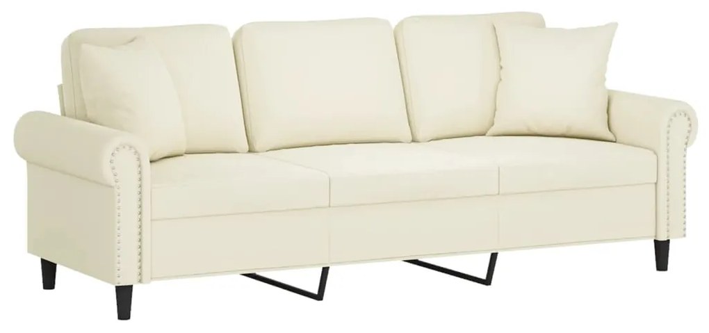 Sofá 3 lugares c/ almofadas decorativas 180 cm veludo creme