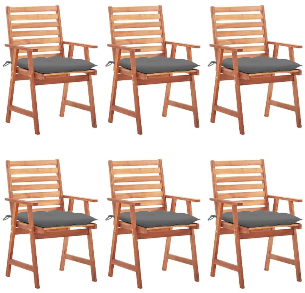 Cadeiras de jantar p/ jardim 6 pcs c/ almofadões acácia maciça