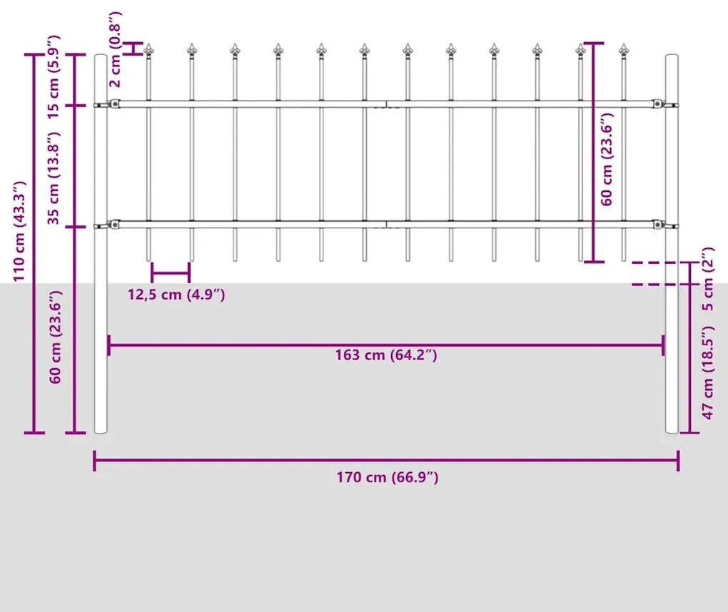 Cerca para Jardim Cinzeto 5.1 x 1 m Aço revestido a pó