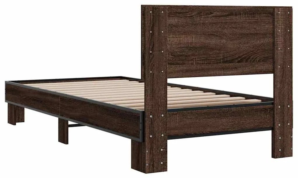 Estrutura de cama derivados de madeira/metal carvalho castanho