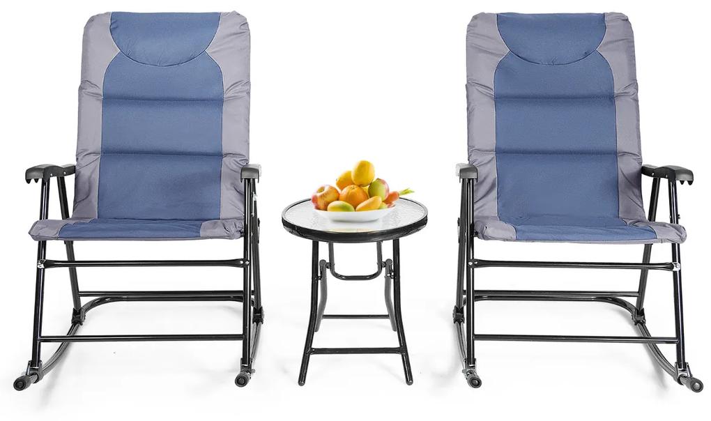 Conjunto de 2 Cadeiras Dobráveis com Mobiliário de Mesa Baixa Exterior Conjunto de Cadeiras Almofadadas para Pátio, praia e piscina Azul