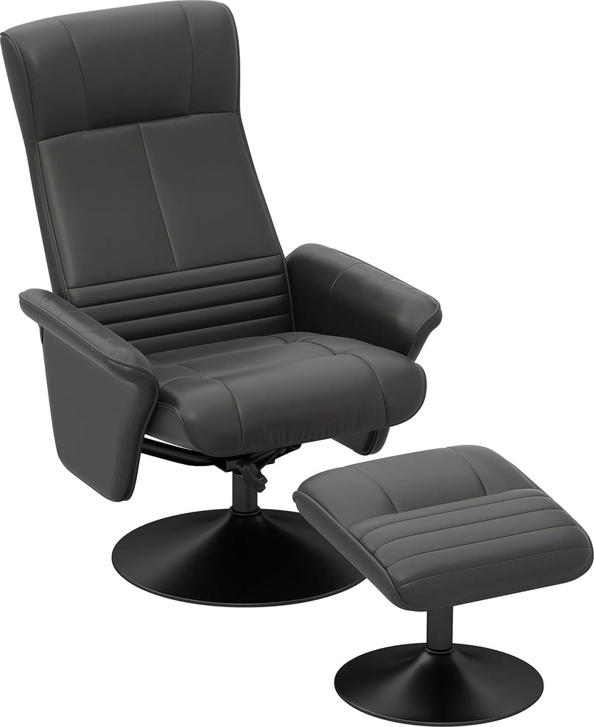 HOMCOM Poltrona estofada, poltrona de destaque com pufe, giratória, ergonómica, aparência de microfibra, até 150 kg, Preto | Aosom Portugal
