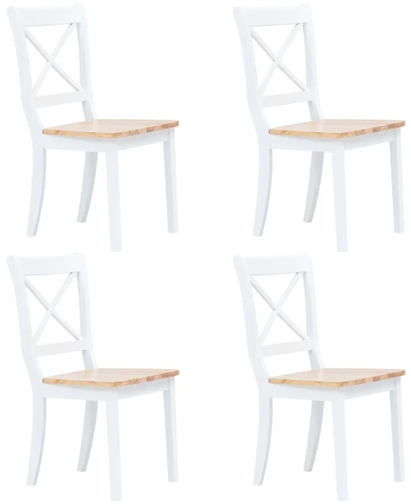 Cadeiras de jantar 4pcs seringueira maciça branco/madeira clara