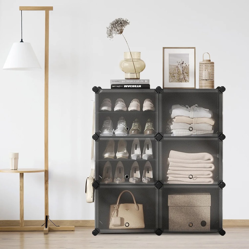 Sapateira, armário para sapatos com 6 compartimentos 32 x 83 x 156 cm preto