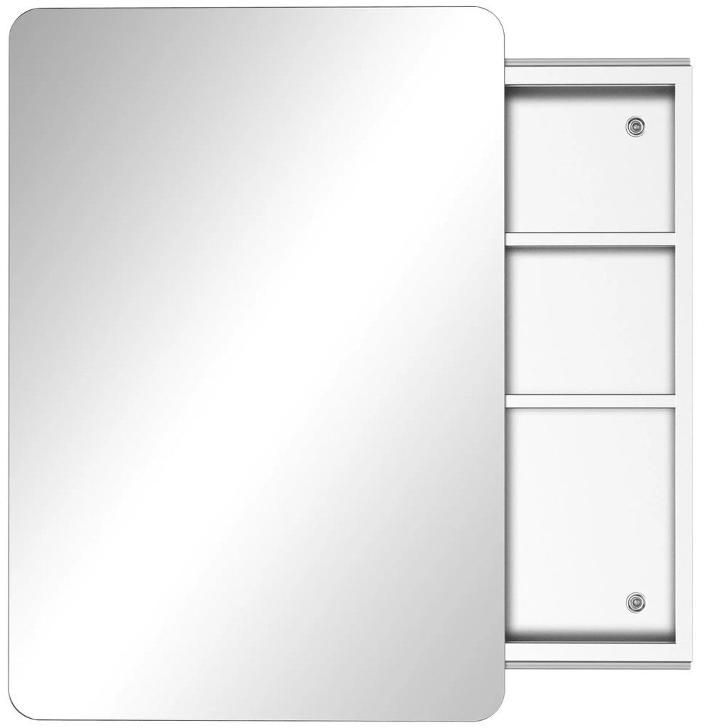 kleankin Armário de Casa de Banho com Espelho Móvel Auxiliar de Parede com Porta de Correr e 3 Prateleiras de Armazenamento para Sala de Estar Cozinha Dormitório 46x12x66cm Prata