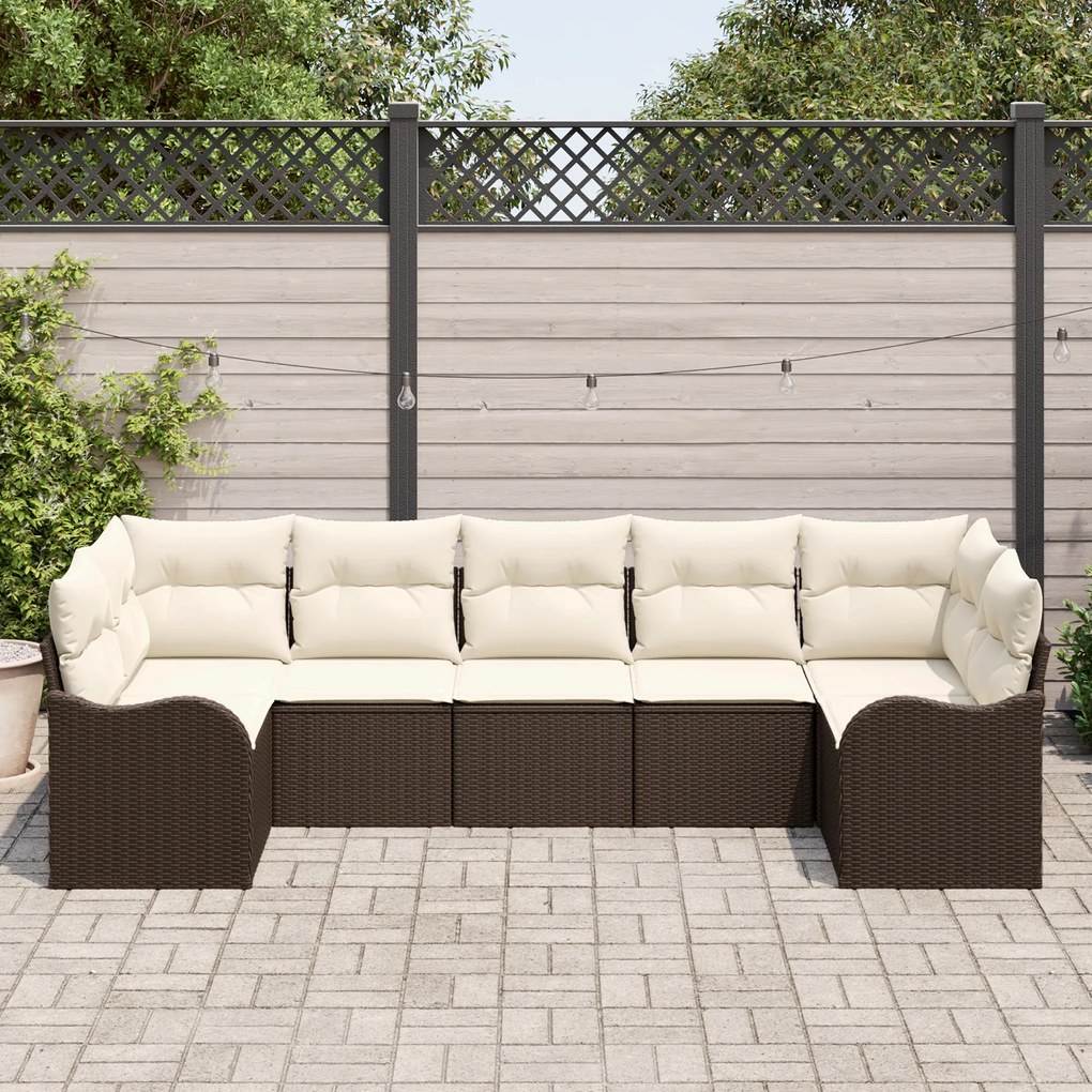 Conjunto de Sofá de Jardim vidaXL 7 Peças com Almofadas Rattan Poliést