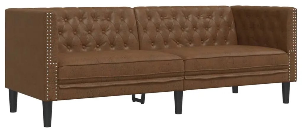 2 pcs conj. de sofás chesterfield camurça artificial castanho