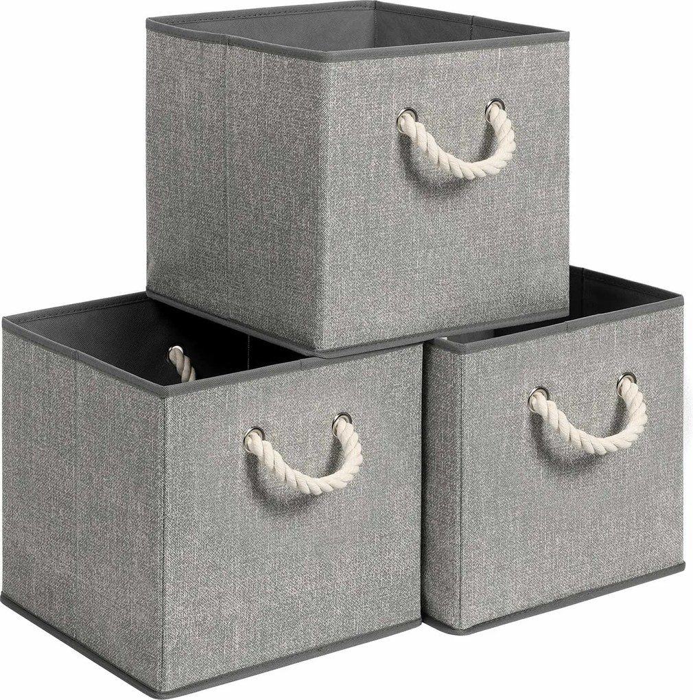 Conjunto de 3 Caixas de tecido sem tampa 30 x 30 x 30 cm, cinzentas