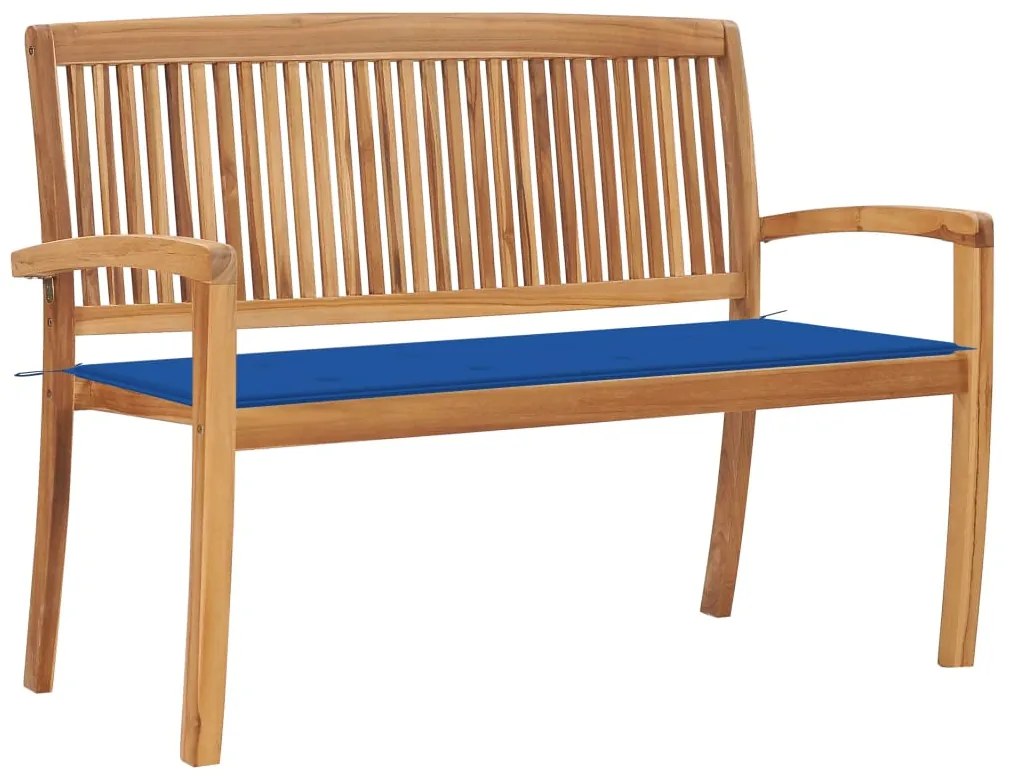 vidaXL Banco de jardim empilhável c/ almofadão 128,5 cm teca maciça