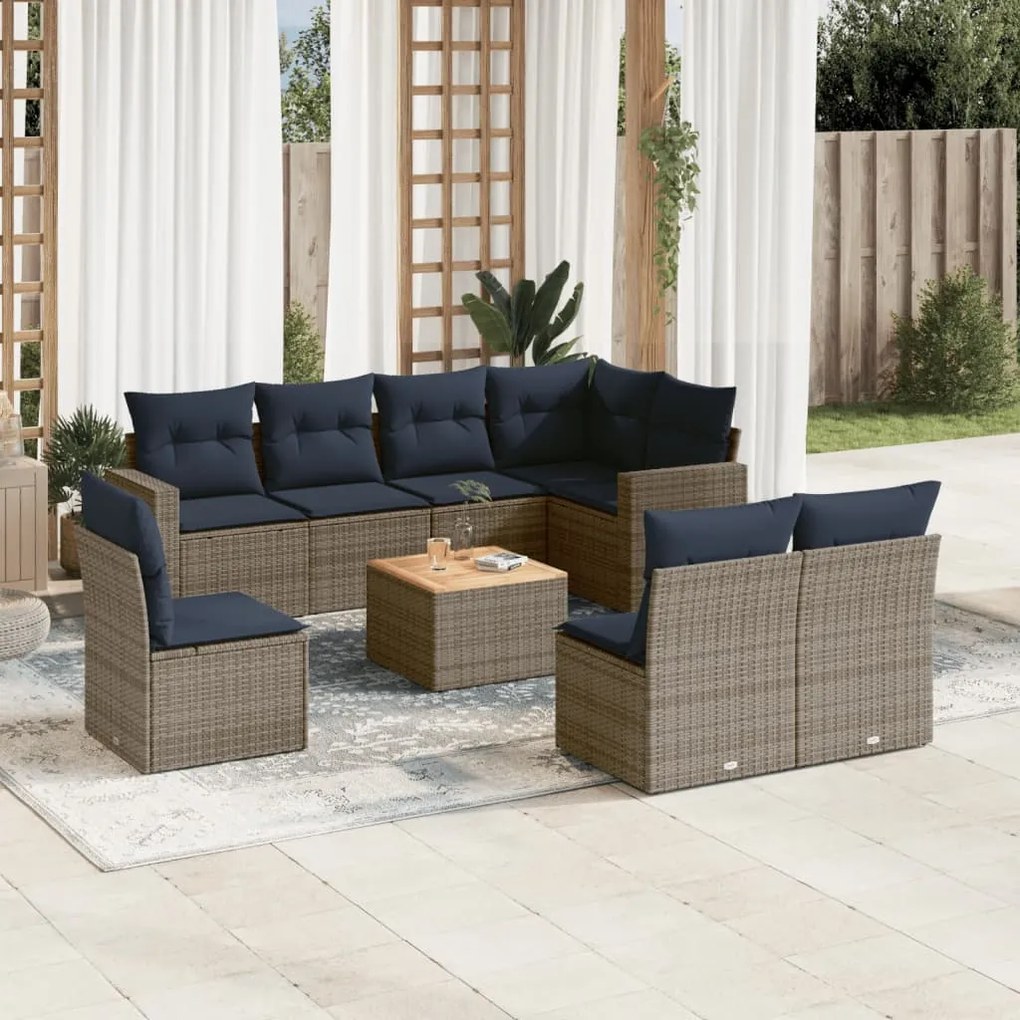 vidaXL 9 pcs conjunto sofás p/ jardim c/ almofadões vime PE cinzento