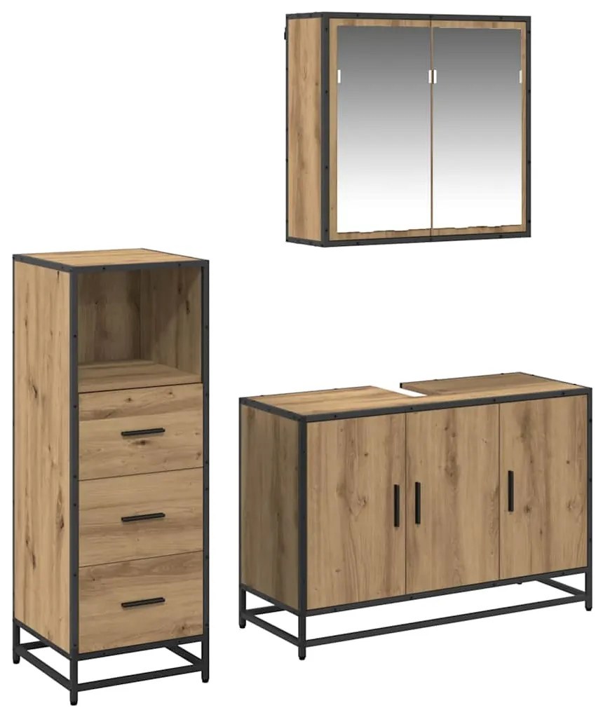 vidaXL Conjunto de Móveis para Banheiro 3 pcs Carvalho Artesanal