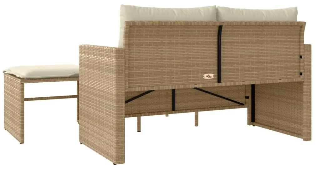 3 pcs conjunto de sofás p/ jardim com almofadões vime PE bege