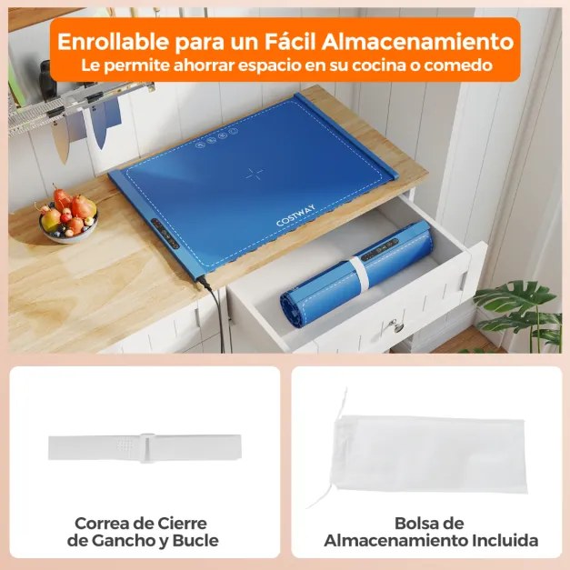 Bandeja elétrica 60 x 44 x 2 cm para aquecer alimentos com aquecimento rápido com desligamento automático e bloqueio para crianças Azul