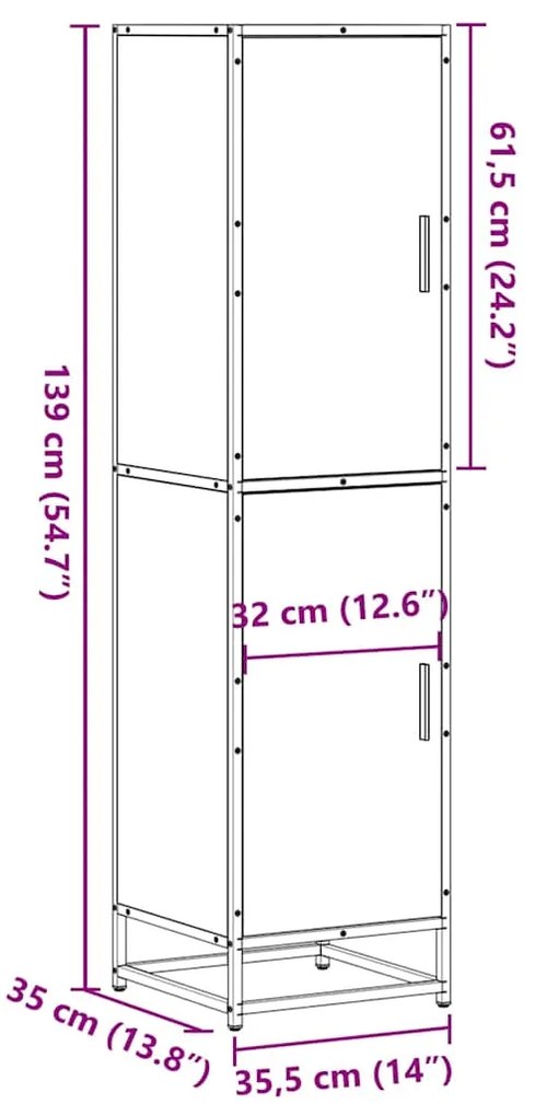 Armário alto 35,5x35x139 cm madeira e metal cinza sonoma