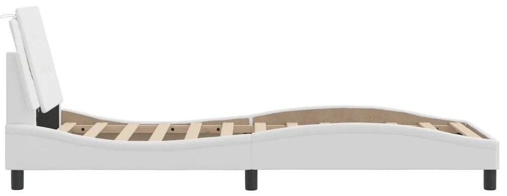 Estrutura cama c/ luzes LED 100x200 cm couro artificial branco
