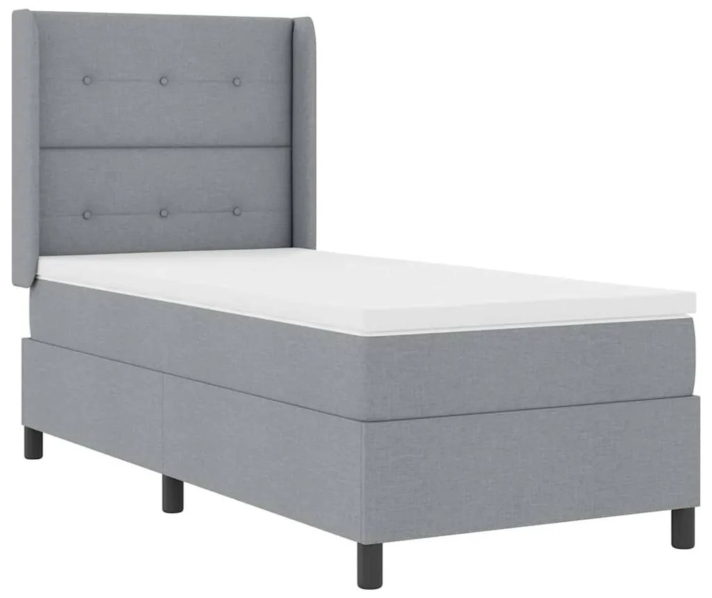 Cama Box Spring com Colchão e Luz LED Cinza Claro 80 x 200 cm