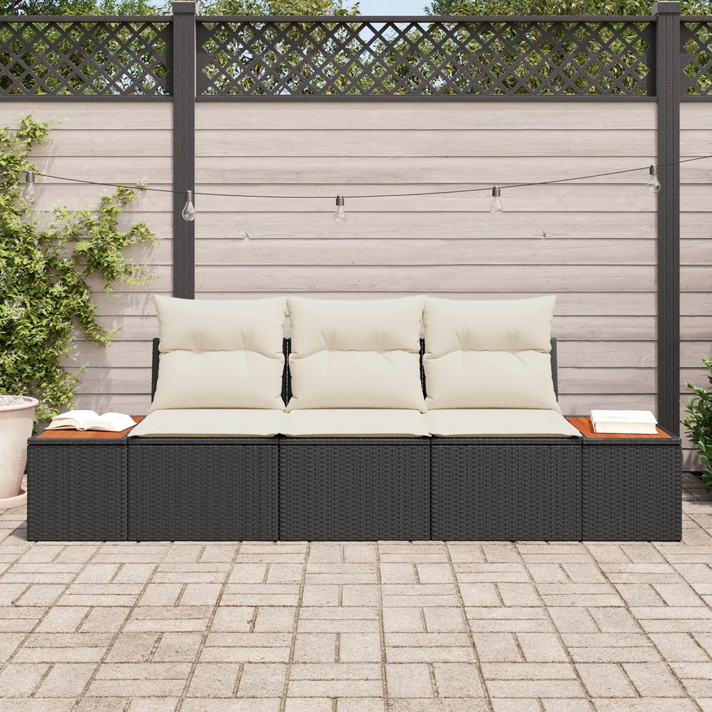 Conjunto de Sofá de Jardim vidaXL em 3 Peças com Almofadas Preto Ratta