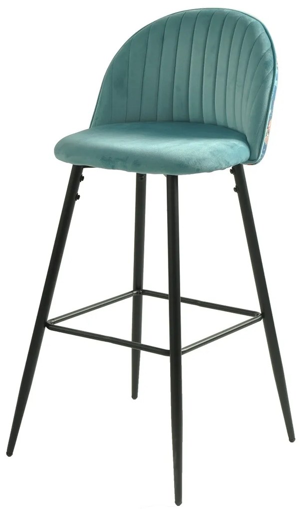 Conjunto 4 Bancos bar CARNAVAL SKY BLUE, metal, tecido veludo azul com carnaval