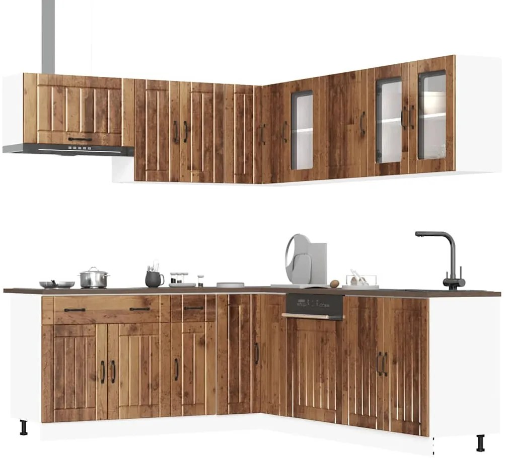 vidaXL 11 peças armário de cozinha conjunto Lucca madeira velha
